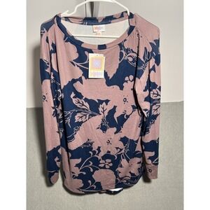 LuLaRoe Nora XS Extra Small Pink Blue Floral Long Sleeve Pullover Top Shirt NWT
